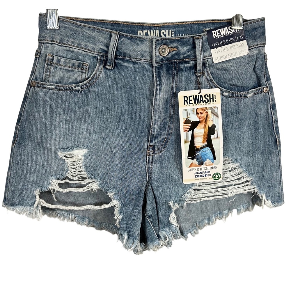 Rewash Brand‎ Vintage Reunion Super High Rise Distressed Denim Shorts Size 1/25
